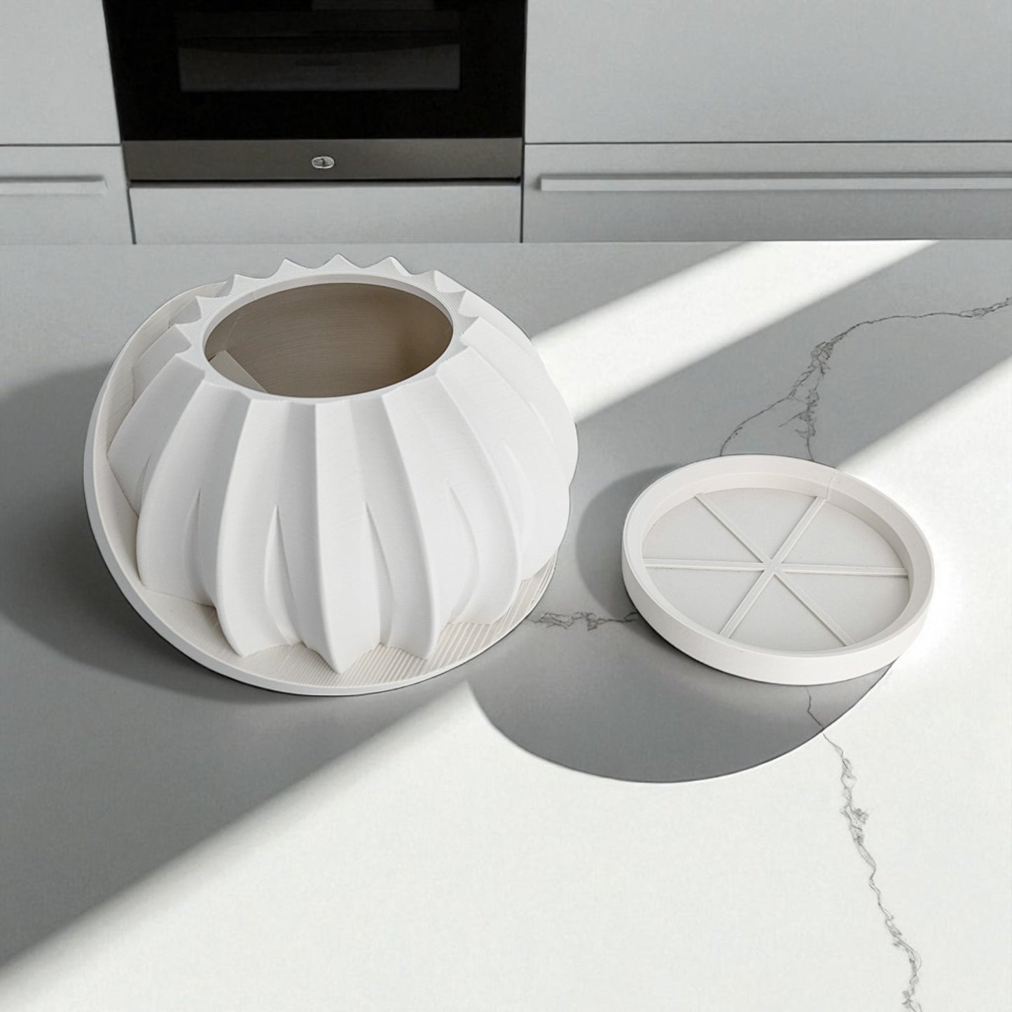 a modern 3d-printed plant pot with a hidden storage box, perfect for keeping small items discreetly tucked away. this unique design combines functionality with style, making it a standout piece for your home decor.