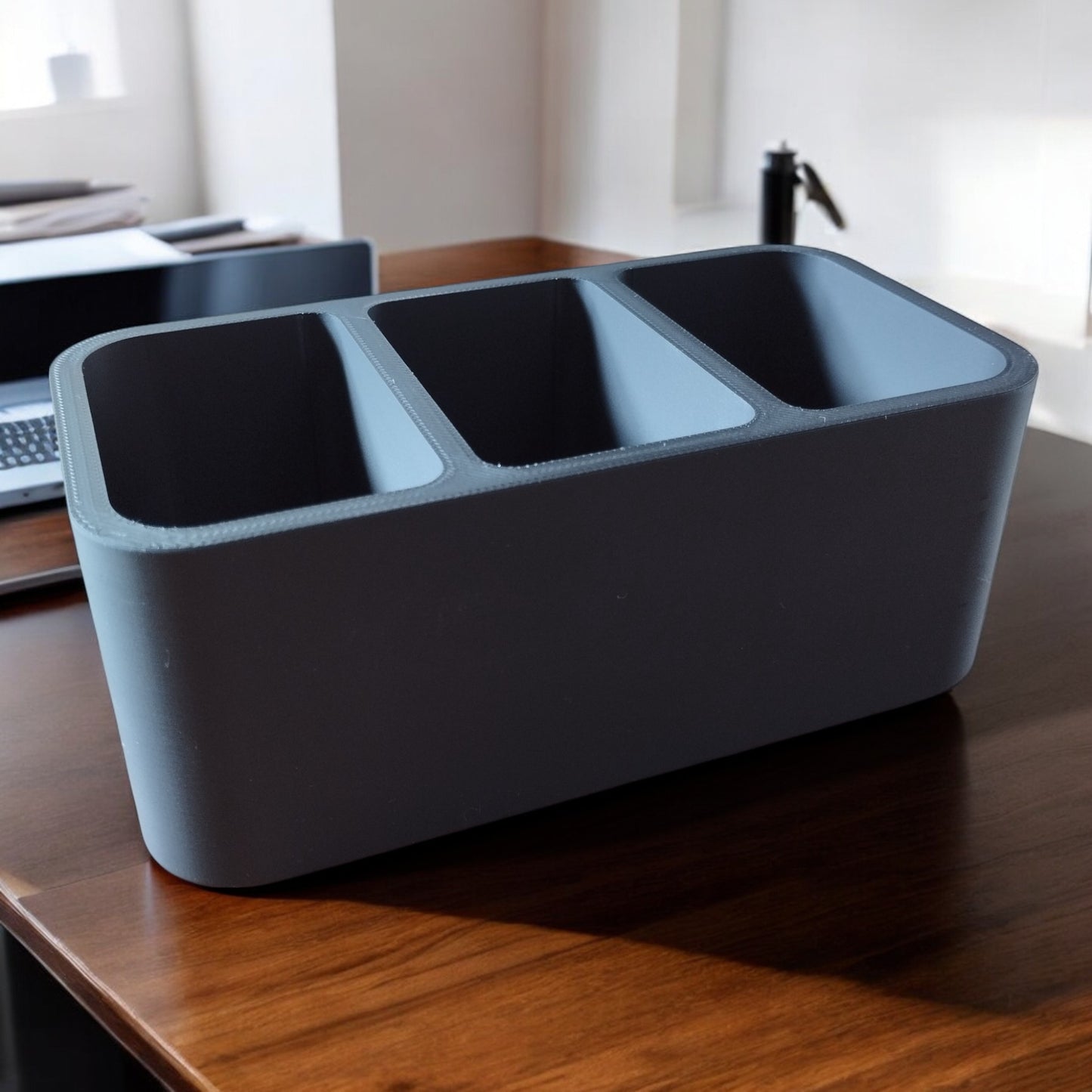 remote control holder with 3 compartments, perfect for organizing tv remotes, media controllers, and small accessories; sleek modern design ideal for living rooms, bedrooms, and offices