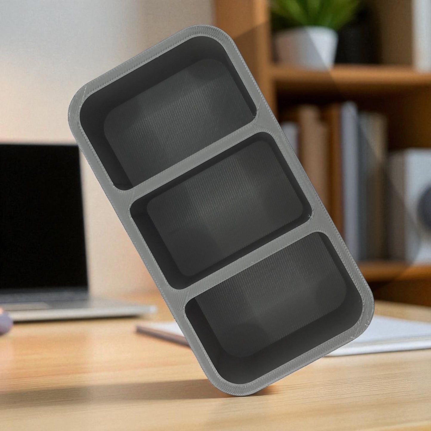 remote control holder with 3 compartments, perfect for organizing tv remotes, media controllers, and small accessories; sleek modern design ideal for living rooms, bedrooms, and offices