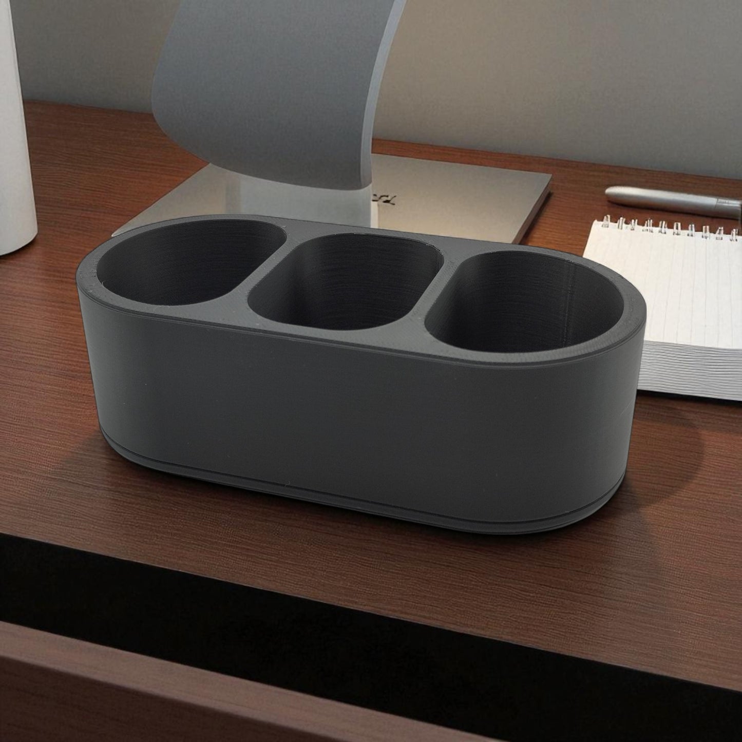 round remote holder a sleek remote holder with three compartments, perfect for organizing remotes, small accessories, or gadgets while adding a modern touch to your living space