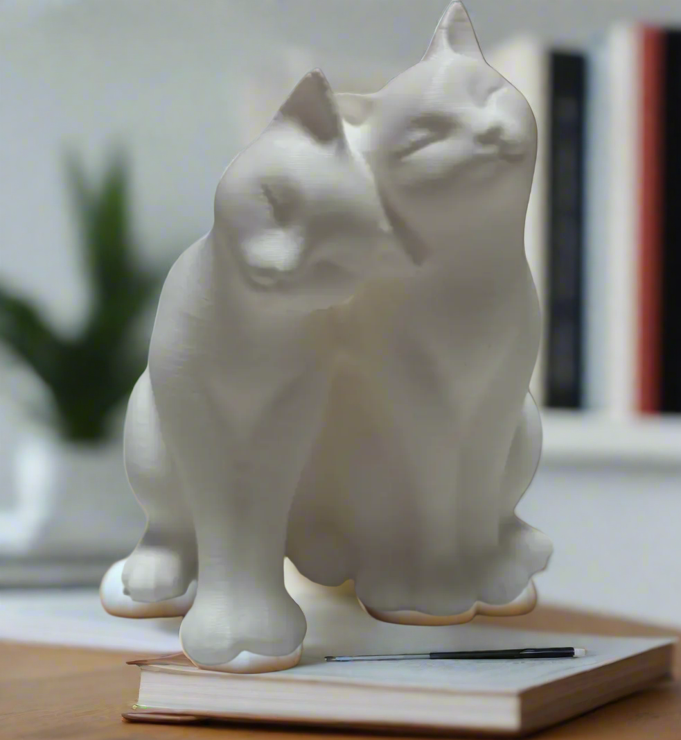 twin whiskers statue –3d printed cat sculpture, elegant home décor, modern feline art