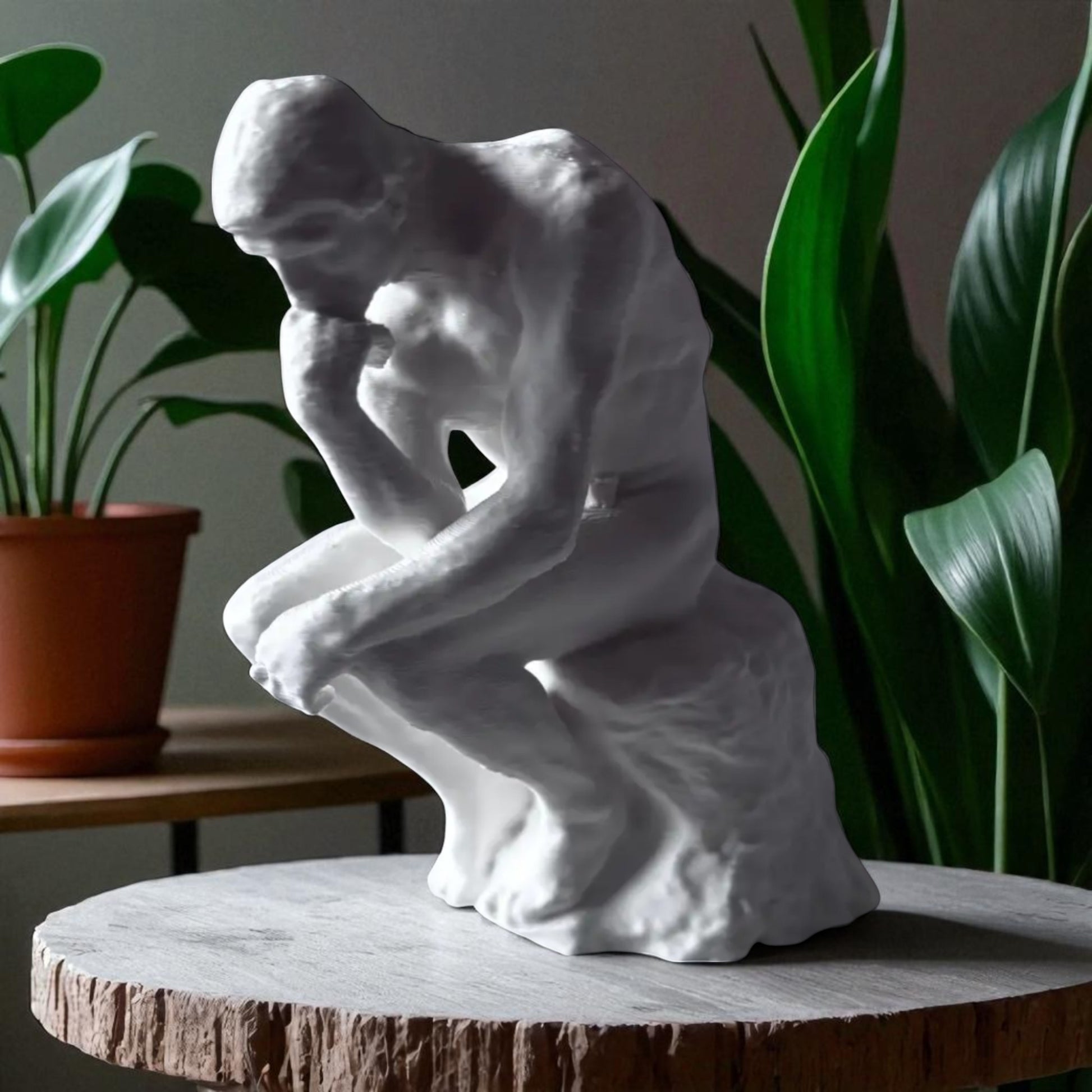A statue titled 'Contemplative Reflection' depicting a man seated in a thoughtful, meditative pose. This sculpture embodies the essence of mindfulness, yoga, and inner peace, symbolizing the journey of reflection and self-discovery