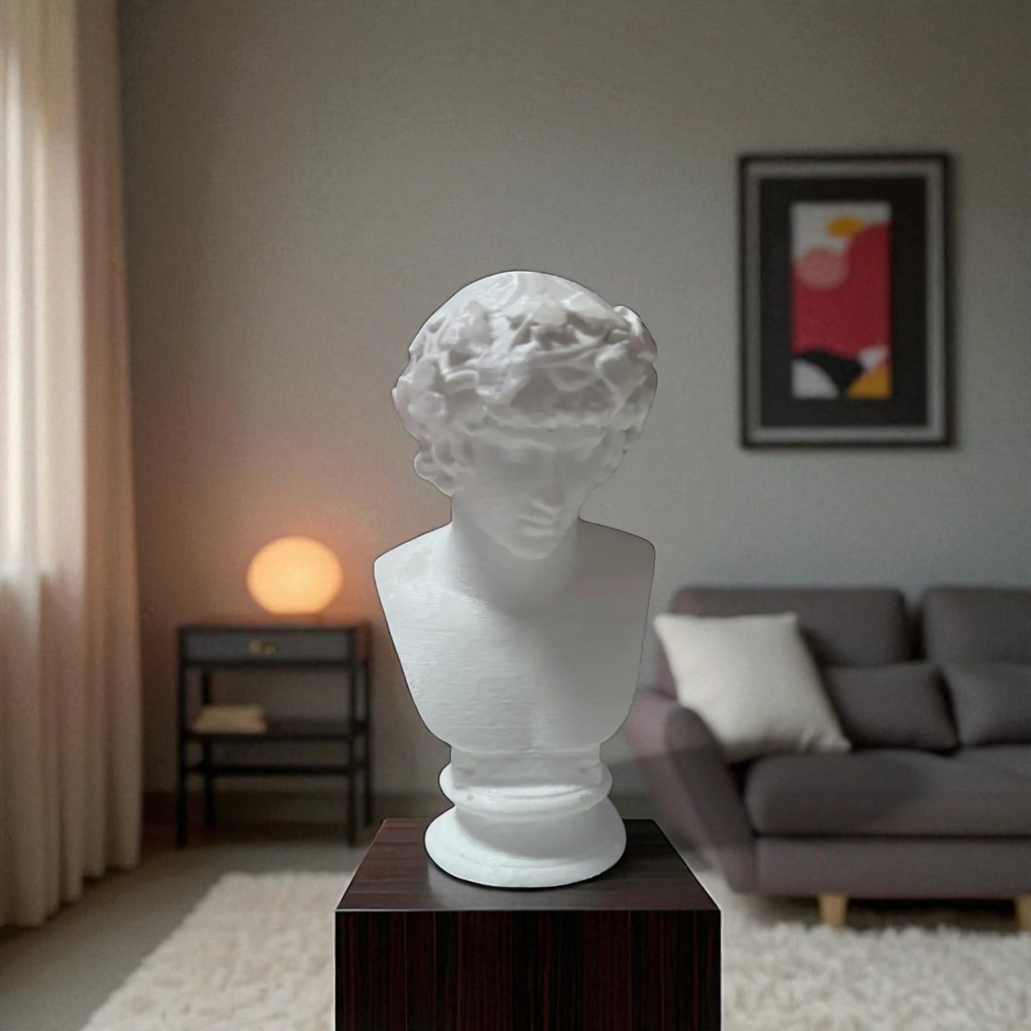 a detailed bust of michelangelo’s david, capturing the timeless elegance and strength of this classical masterpiece. this sculpture adds an artistic and sophisticated touch to any decor, embodying the iconic beauty of renaissance art