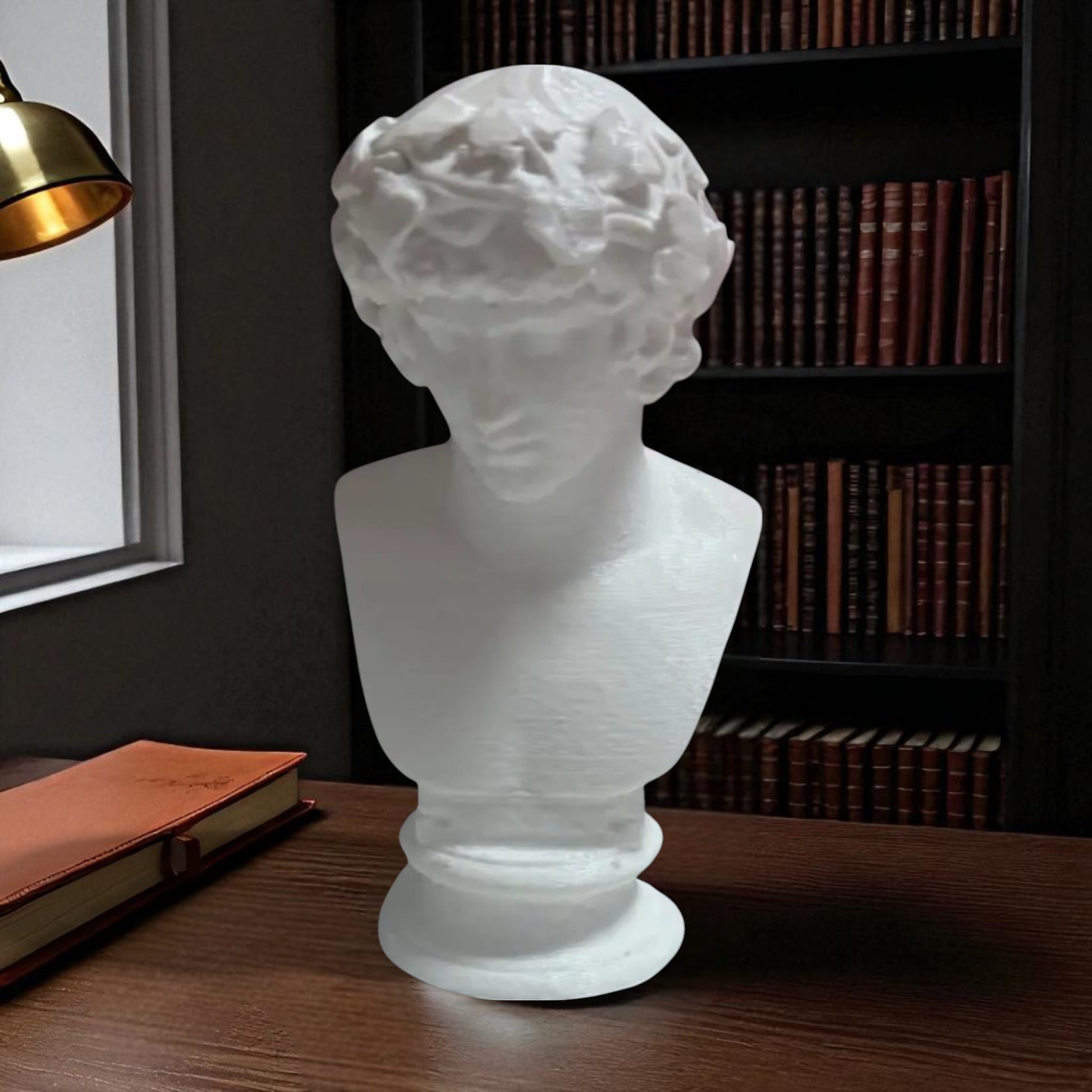 A detailed bust of Michelangelo’s David, capturing the timeless elegance and strength of this classical masterpiece. This sculpture adds an artistic and sophisticated touch to any decor, embodying the iconic beauty of Renaissance art