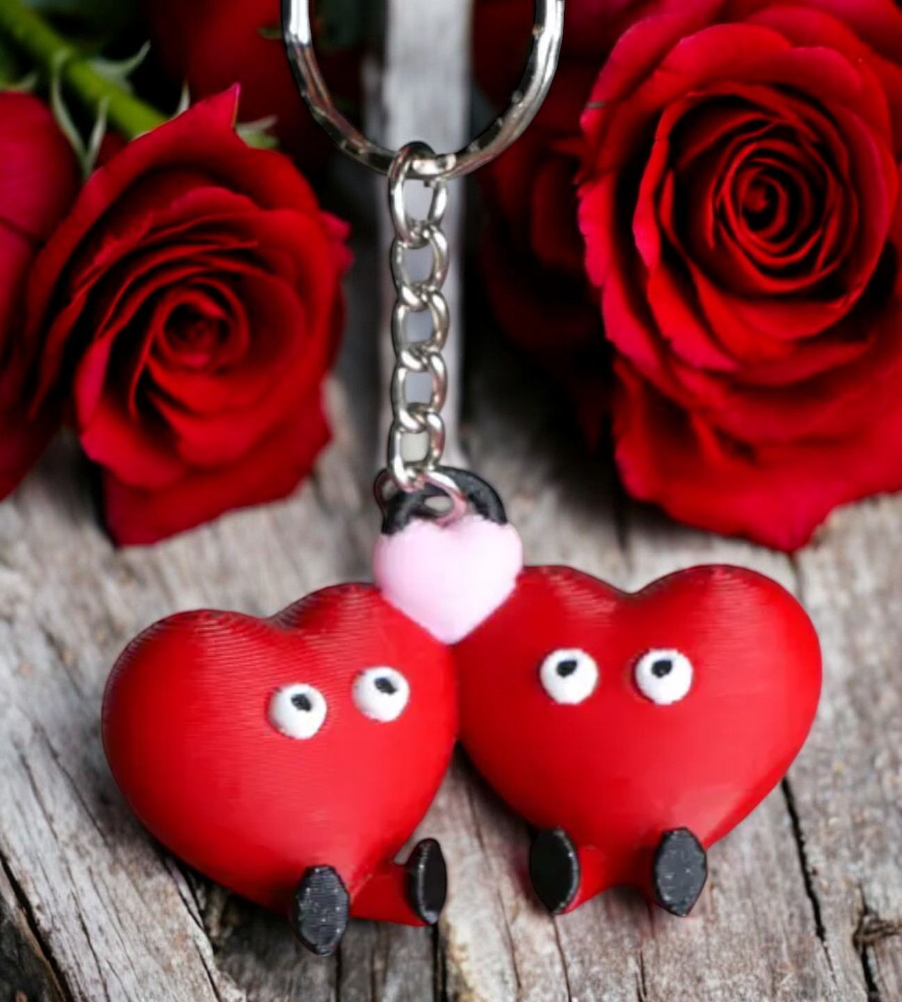 couples keychain with two hearts, feet, and eyes