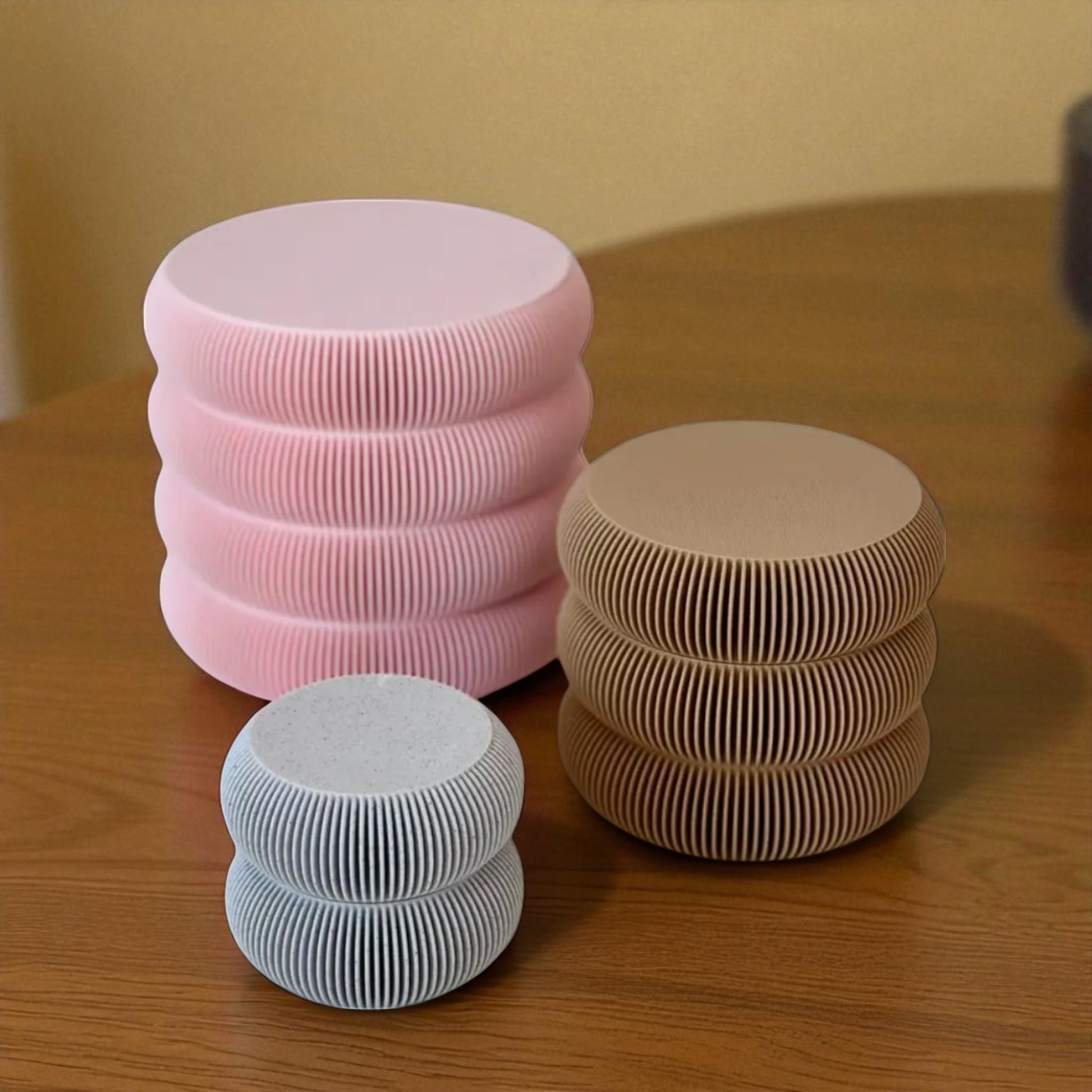 Set of elegant vanity jars in three different sizes, perfect for organizing cosmetics or accessories; available for purchase individually or as a complete set to enhance any bathroom or dressing table decor.