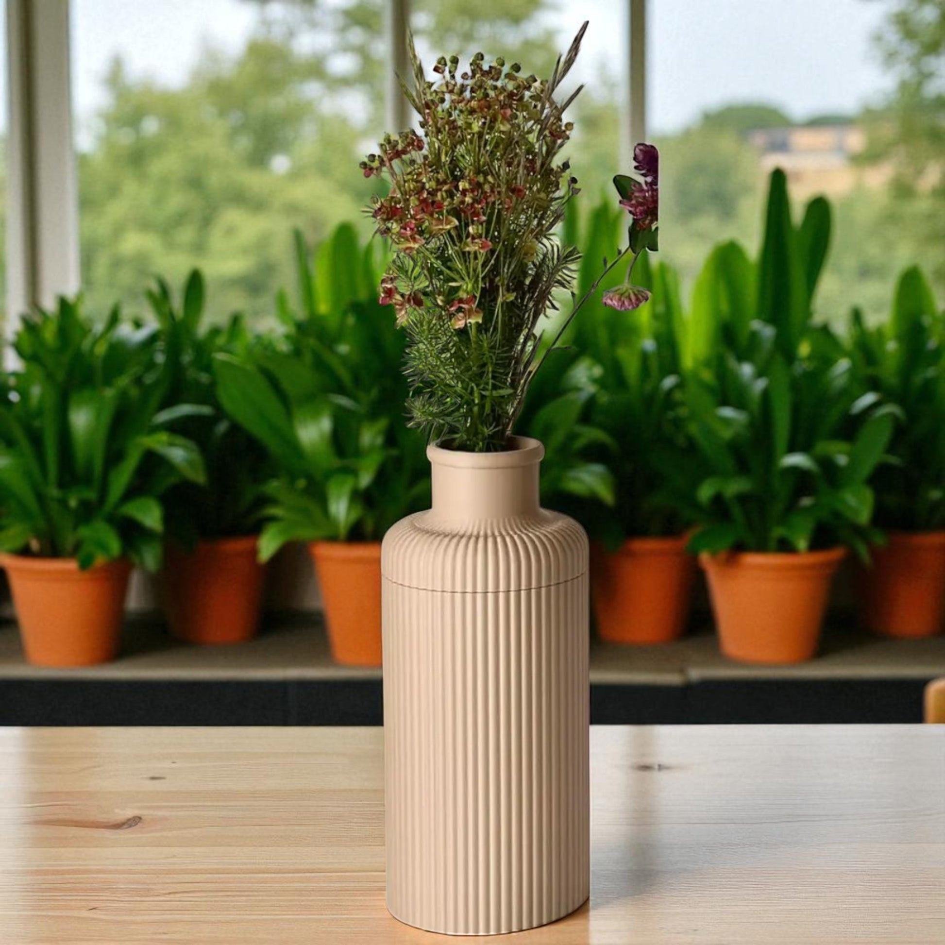 Elegant Flora Vase with a unique openable design for easy cleaning. This beautifully crafted vase combines functionality with style, perfect for showcasing fresh flowers or as a decorative piece