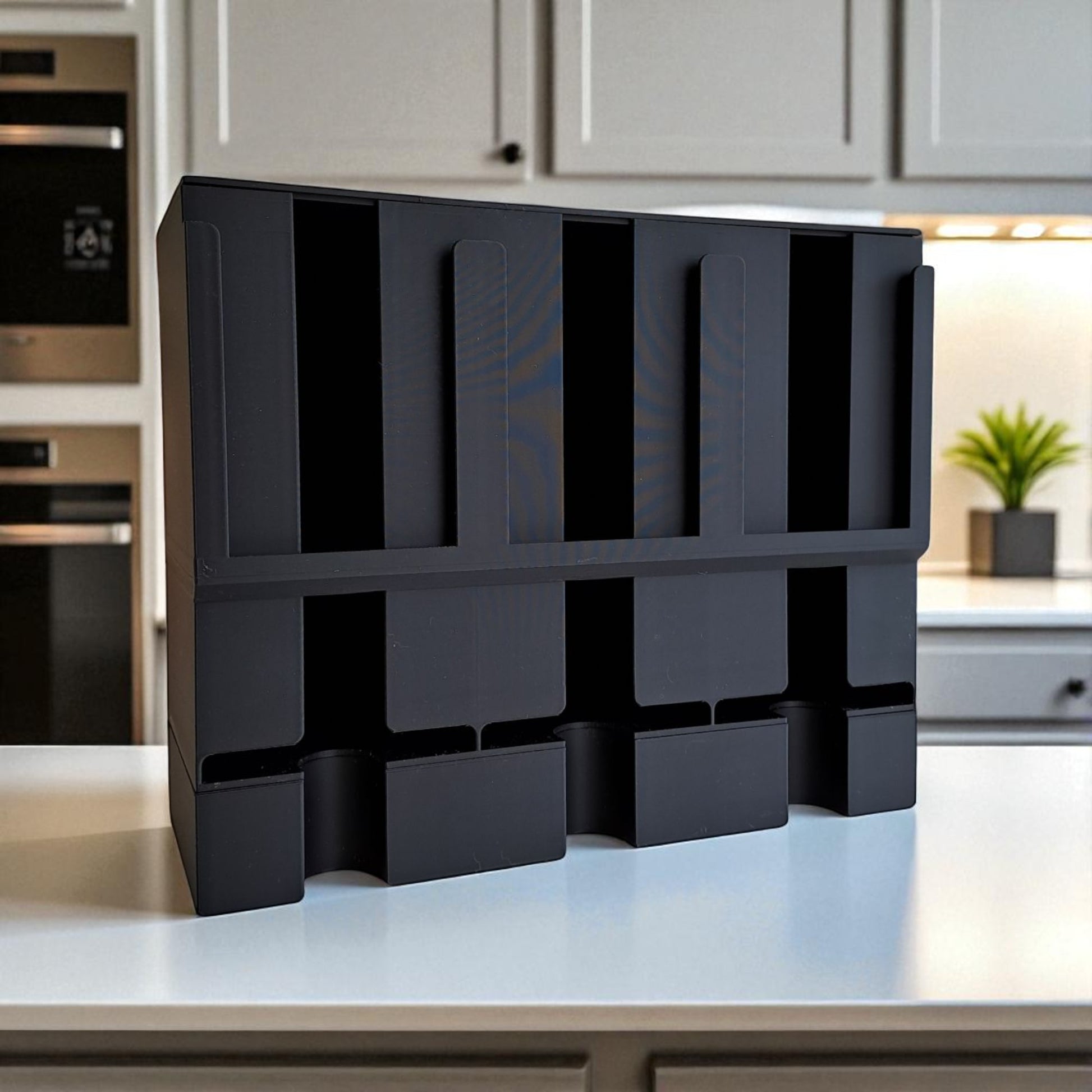Modern tea organizer and dispenser with 3 compartments, compact and stylish design for tea bag storage, measuring 210mm x 85mm x 170mm, perfect for kitchens, pantries, or offices.