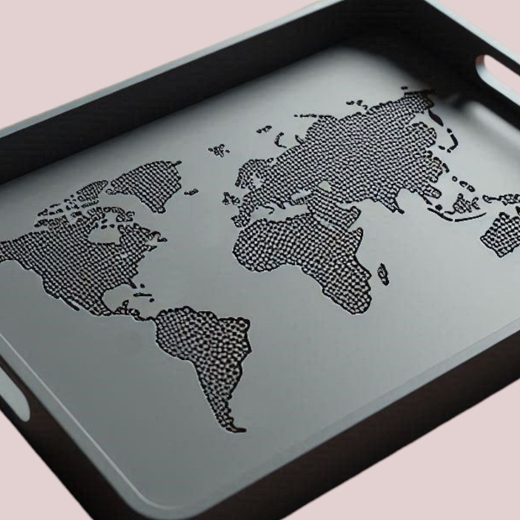 world tray modern designer tray with 3d relief of continents unique decorative tray for home or office