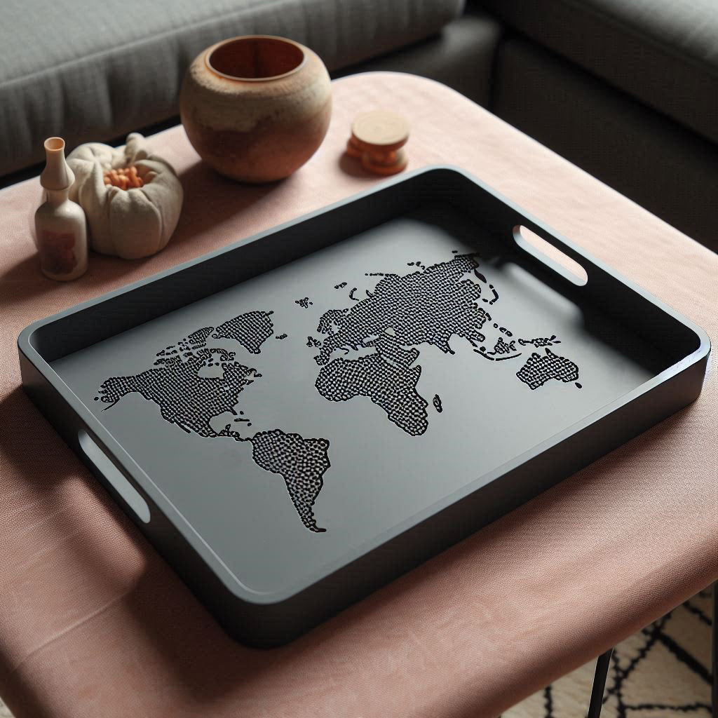 world tray modern designer tray with 3d relief of continents unique decorative tray for home or office