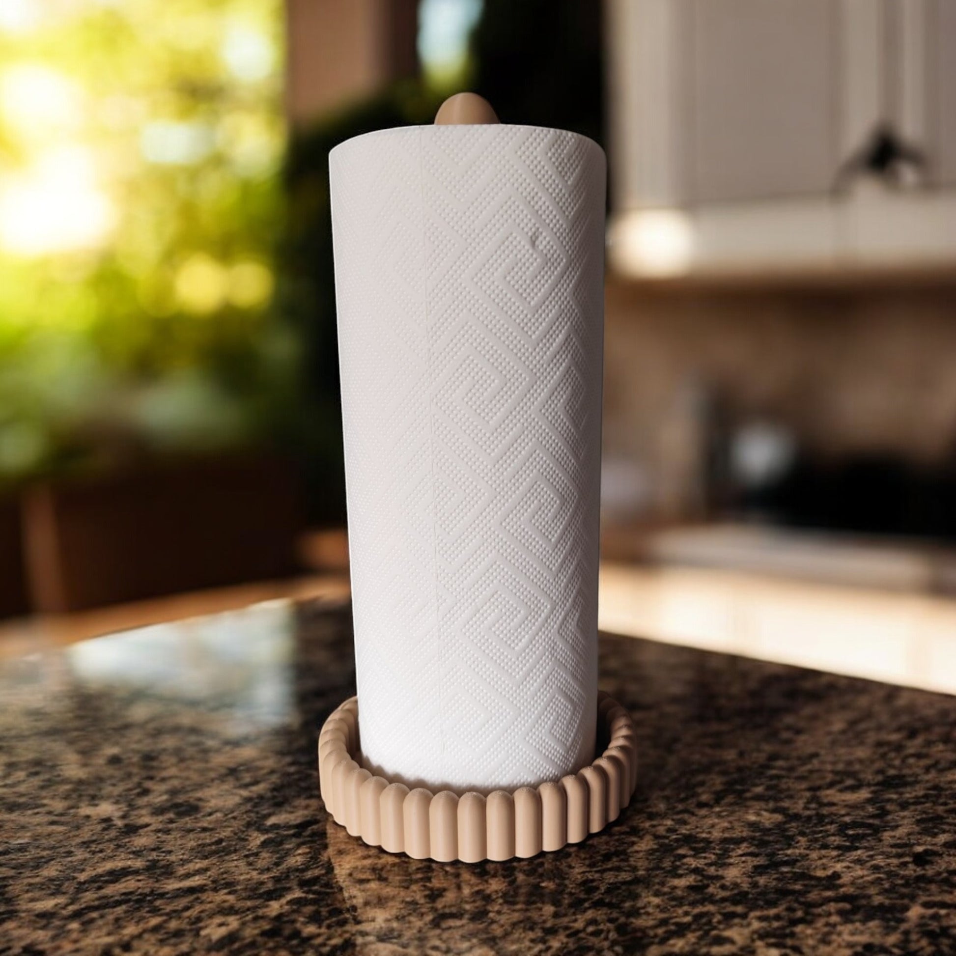 vertical free-standing kitchen towel holder on countertop