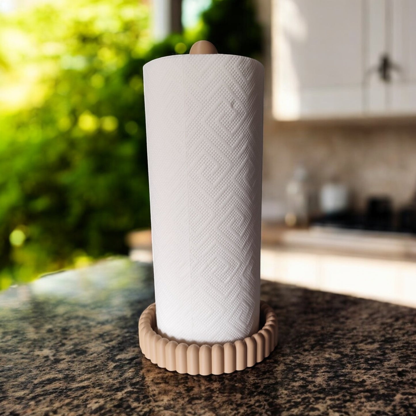 vertical free-standing kitchen towel holder on countertop