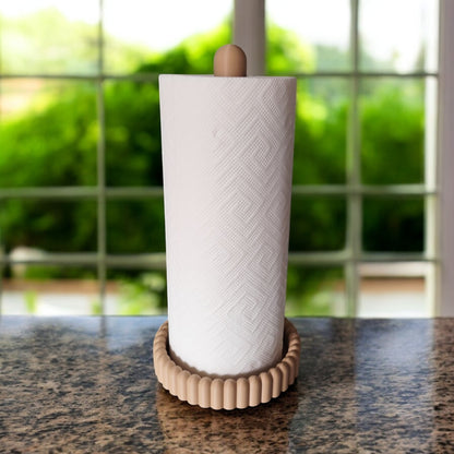 vertical free-standing kitchen towel holder on countertop