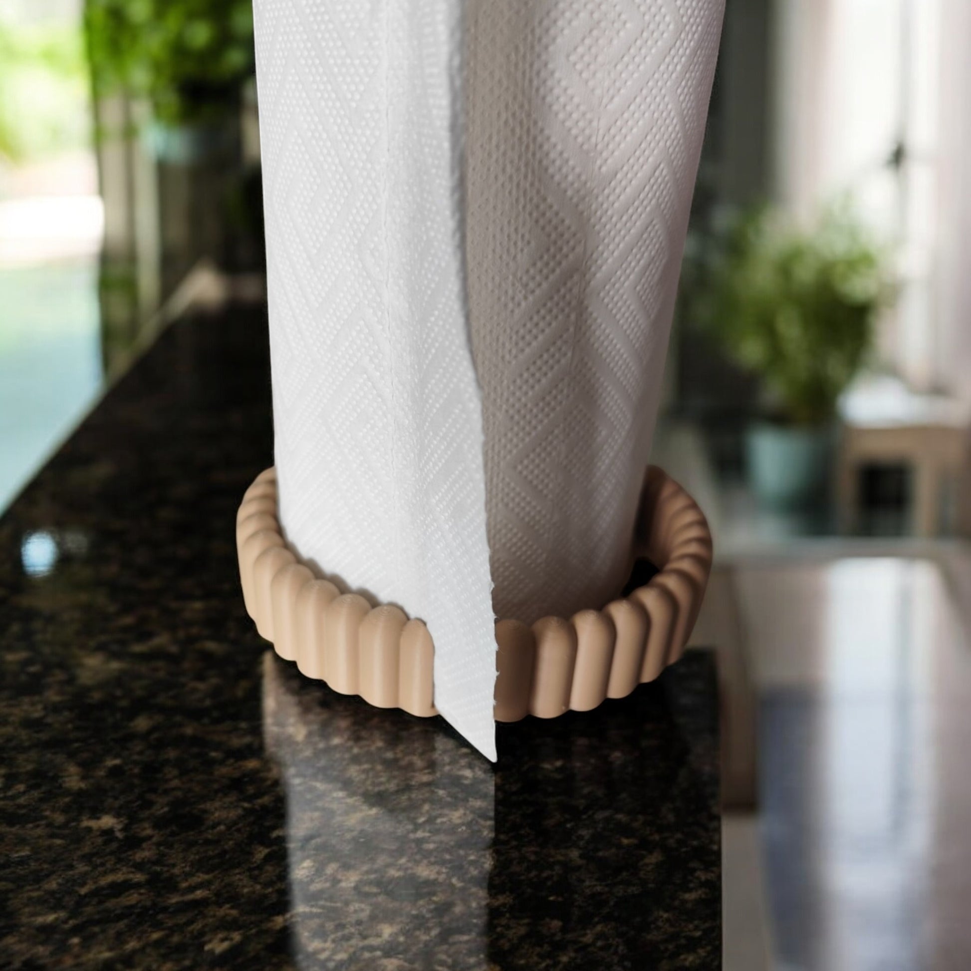 vertical free-standing kitchen towel holder on countertop