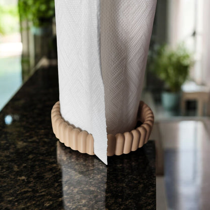 vertical free-standing kitchen towel holder on countertop