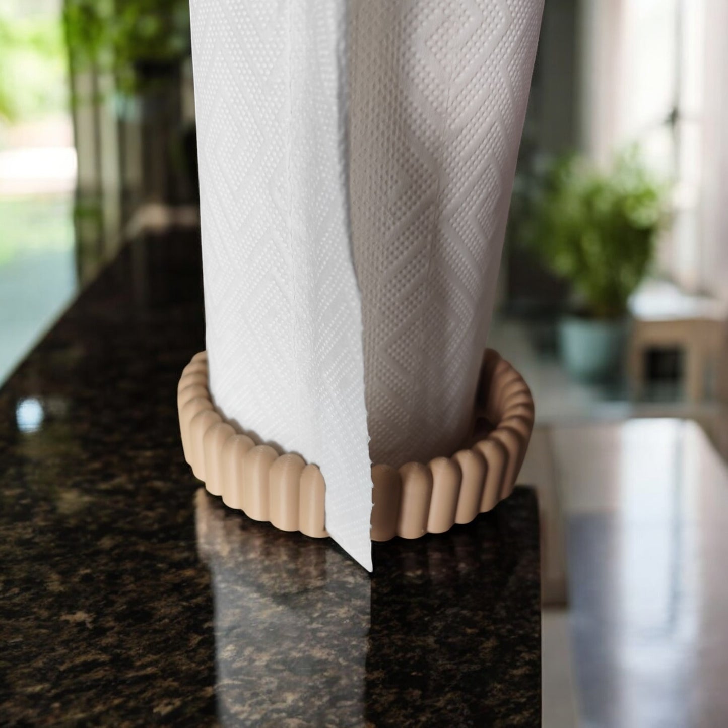 vertical free-standing kitchen towel holder on countertop