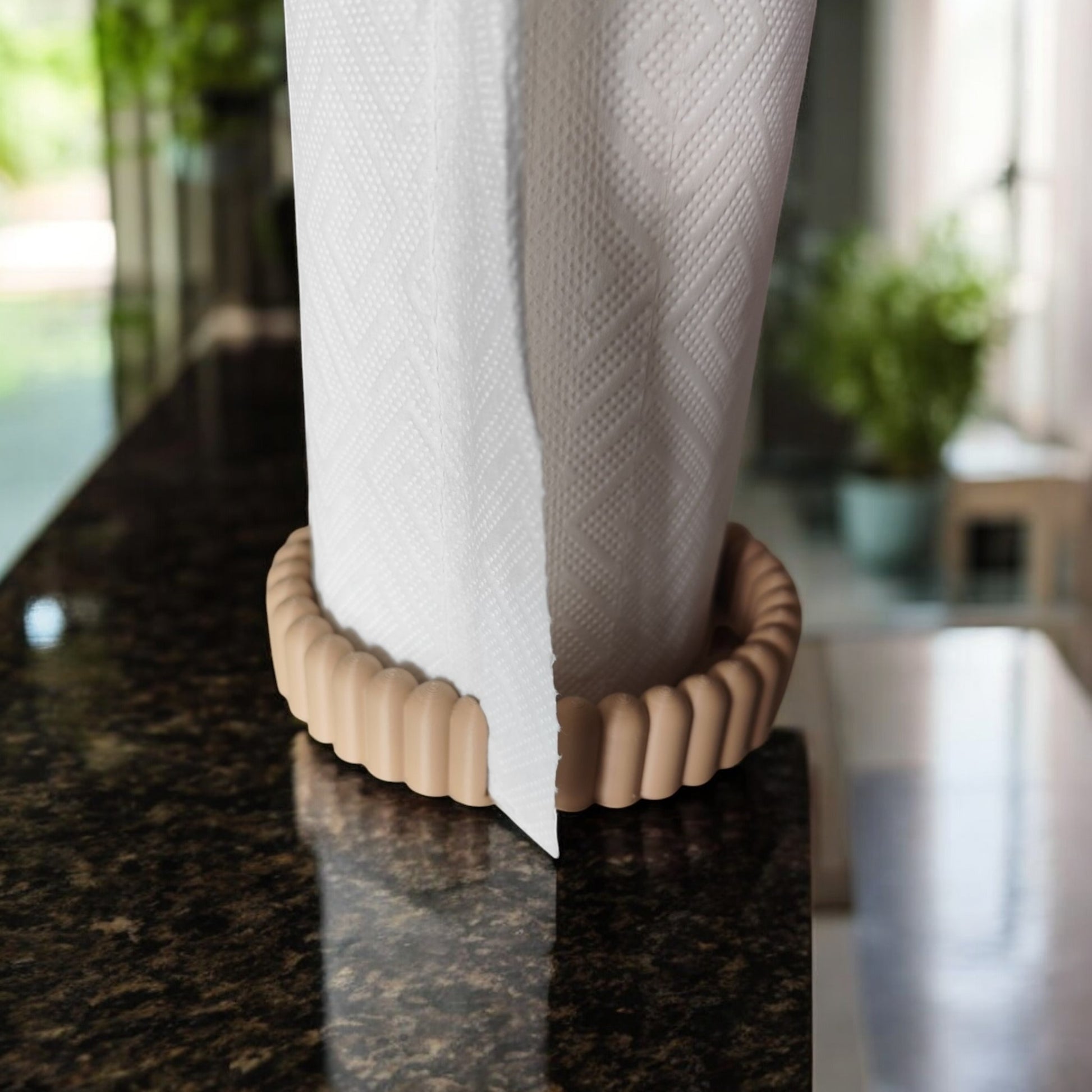 vertical free-standing kitchen towel holder on countertop