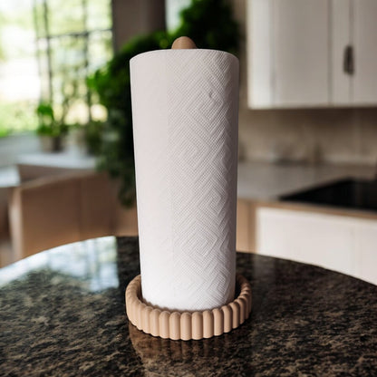 vertical free-standing kitchen towel holder on countertop