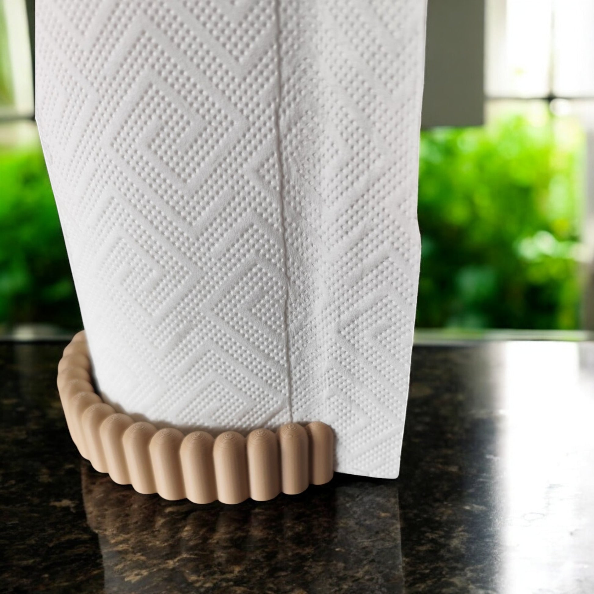 vertical free-standing kitchen towel holder on countertop