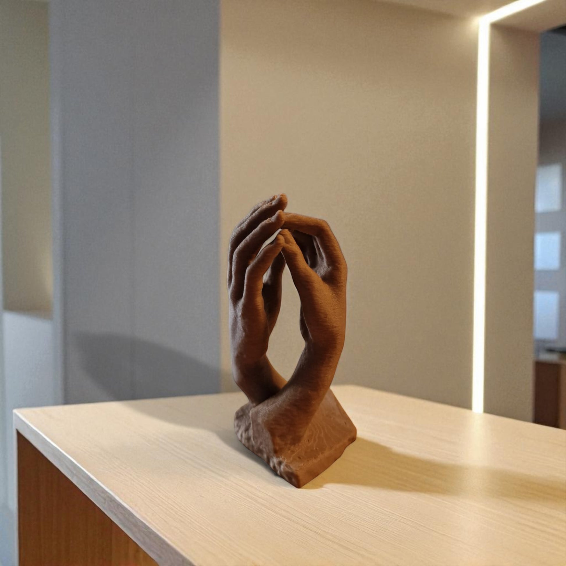  two elegantly crafted hands reaching out and touching, symbolizing connection, unity, and timeless bond. The design features  flowing curves that its artistic and modern aesthetic, making it a perfect decorative piece for any space.