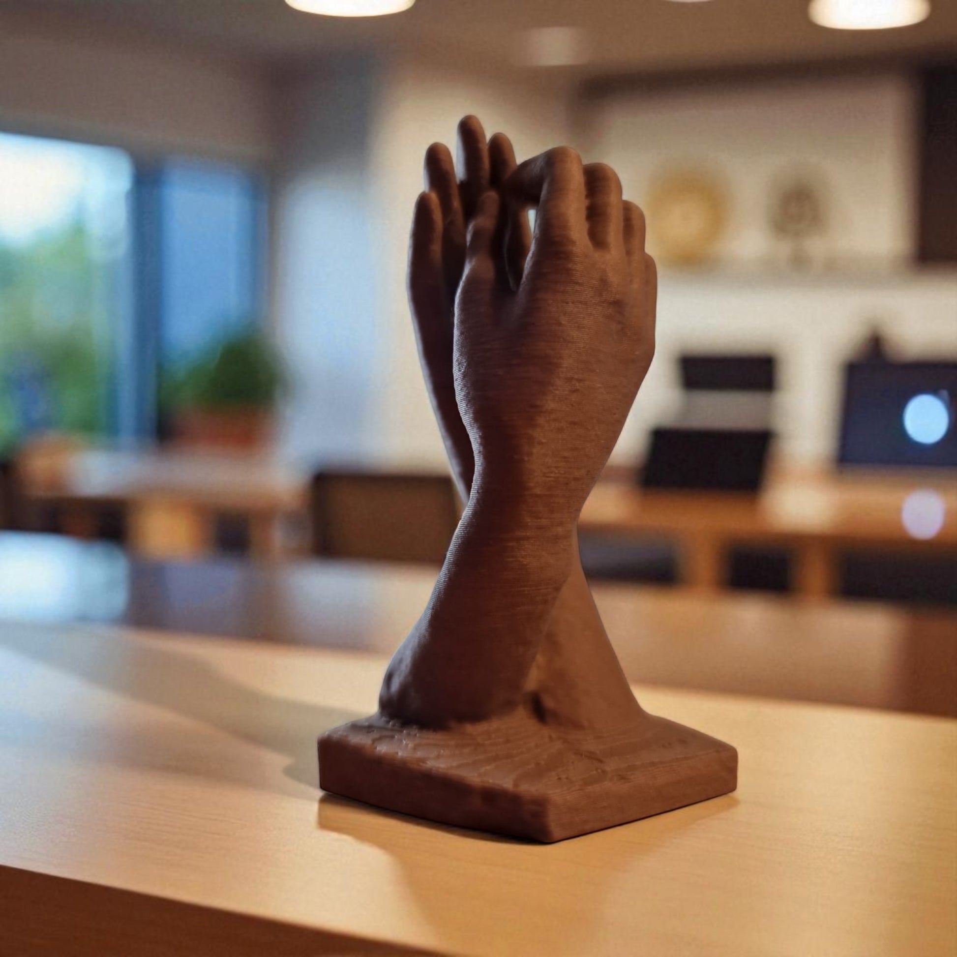  two elegantly crafted hands reaching out and touching, symbolizing connection, unity, and timeless bond. The design features  flowing curves that its artistic and modern aesthetic, making it a perfect decorative piece for any space.