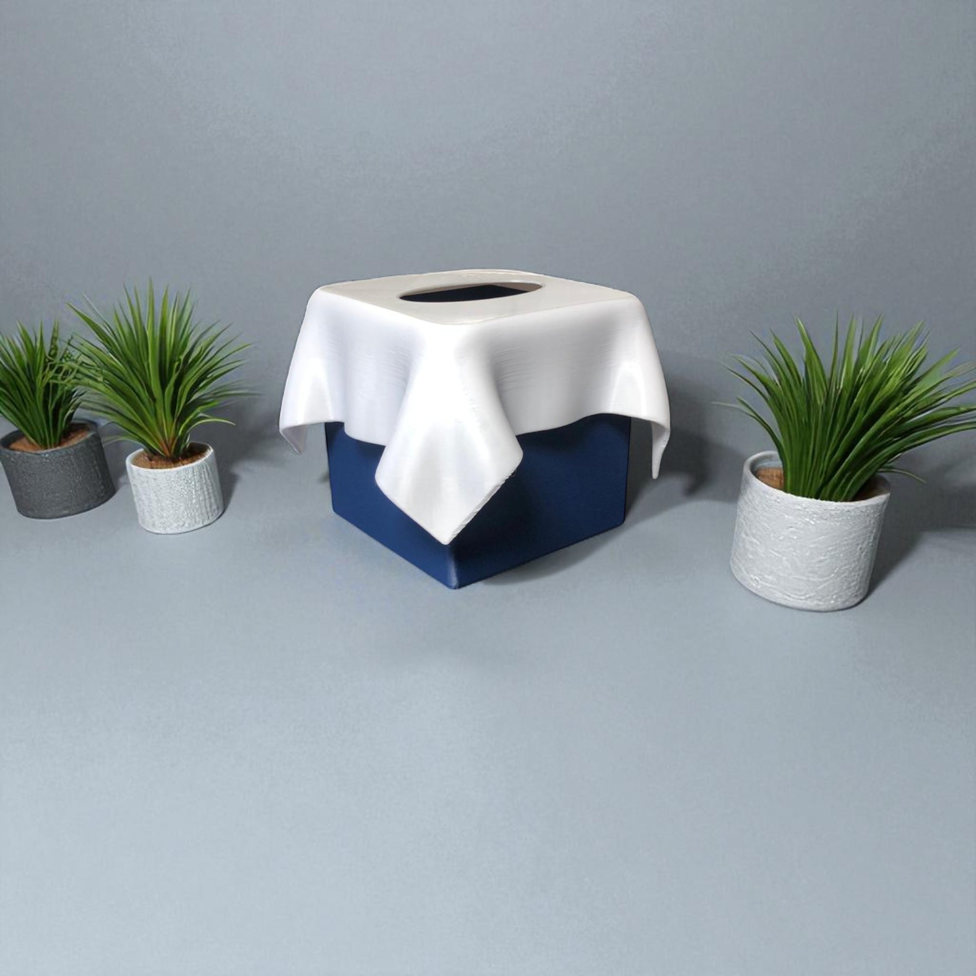 Stylish tissue box cover designed for standard cubic tissue boxes, featuring a modern and sleek design, perfect for home or office use in living rooms, bathrooms, or bedrooms