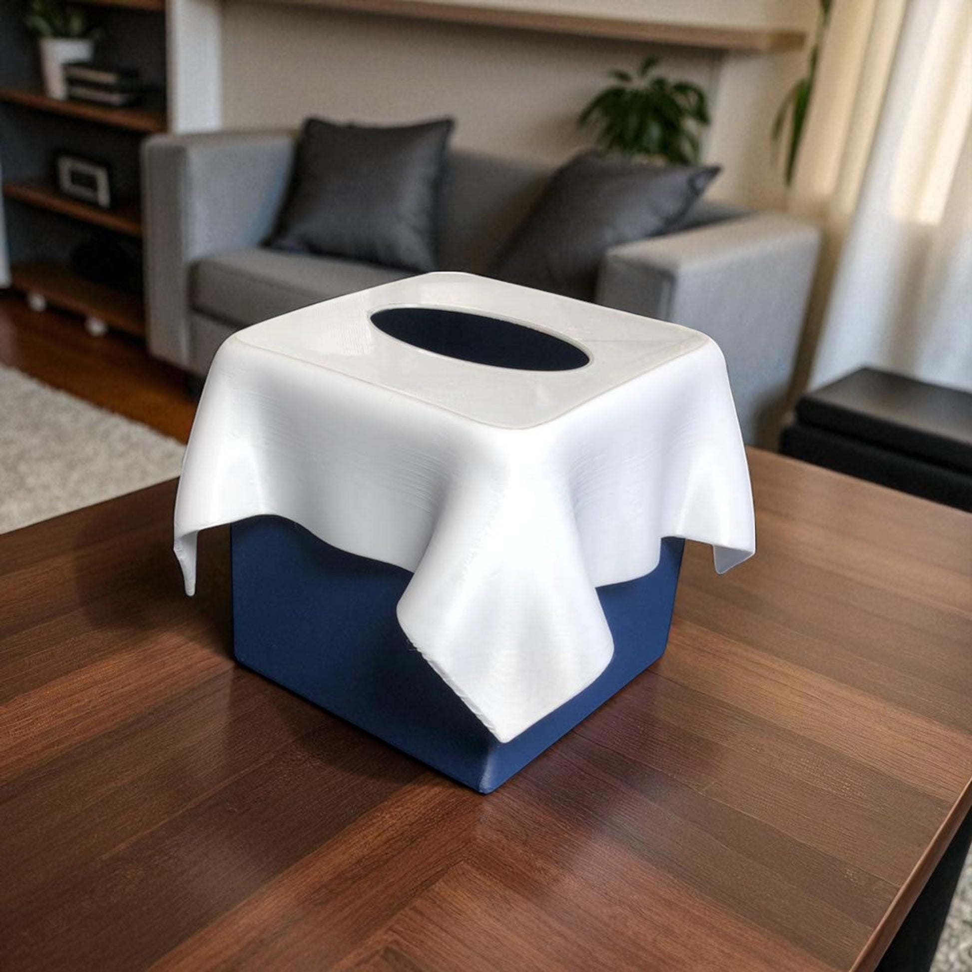Stylish tissue box cover designed for standard cubic tissue boxes, featuring a modern and sleek design, perfect for home or office use in living rooms, bathrooms, or bedrooms