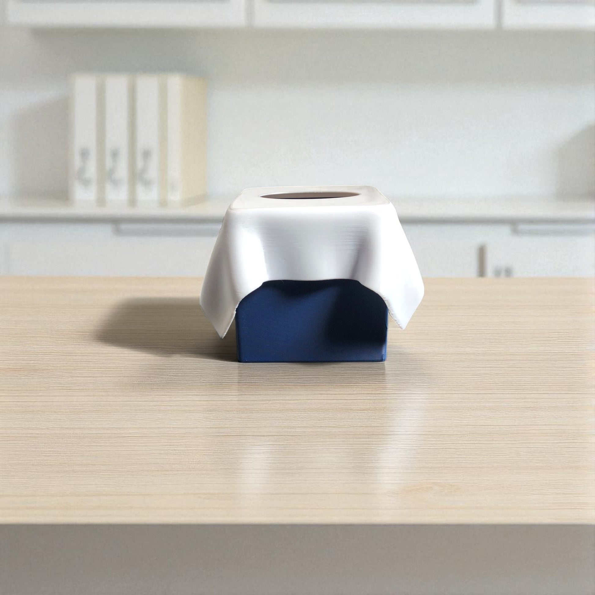 Stylish tissue box cover designed for standard cubic tissue boxes, featuring a modern and sleek design, perfect for home or office use in living rooms, bathrooms, or bedrooms