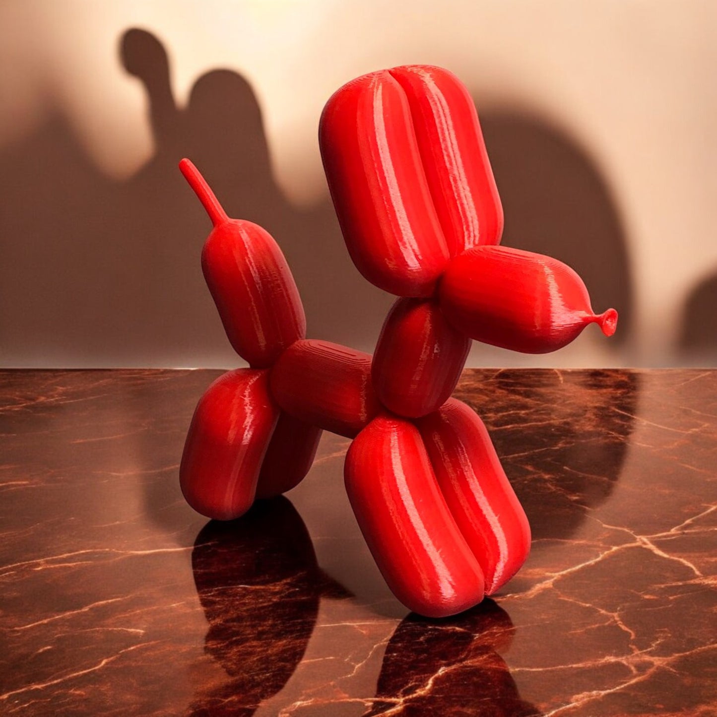 3d-printed figurine resembling a playful dog made from balloons, available in three different sizes. perfect for home decor, kids' rooms, or as a unique gift for dog lovers.