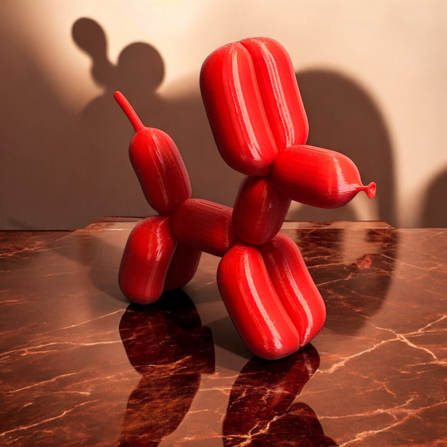 3d-printed figurine resembling a playful dog made from balloons, available in three different sizes. perfect for home decor, kids' rooms, or as a unique gift for dog lovers.