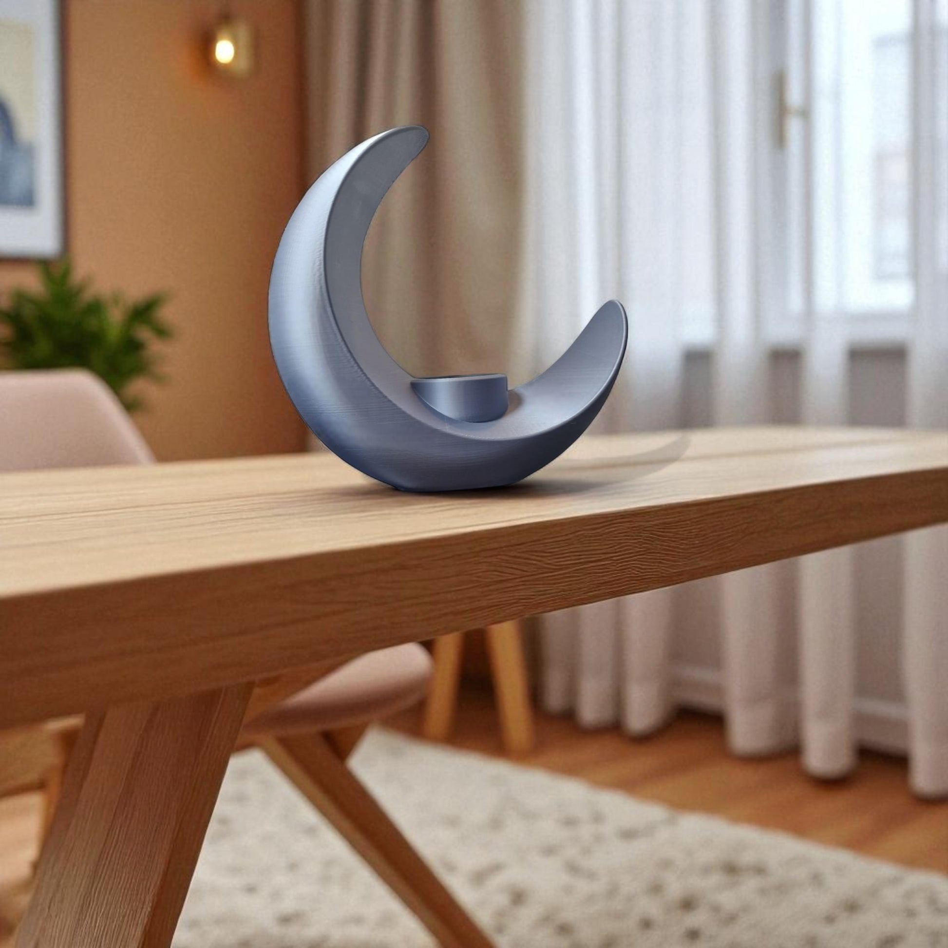 An elegant moon-inspired centerpiece with a celestial design, perfect for adding a touch of sophistication and romance to any space. This stunning decor piece captures the serene beauty of the moon, making it an ideal statement for tables, shelves, or special occasions.