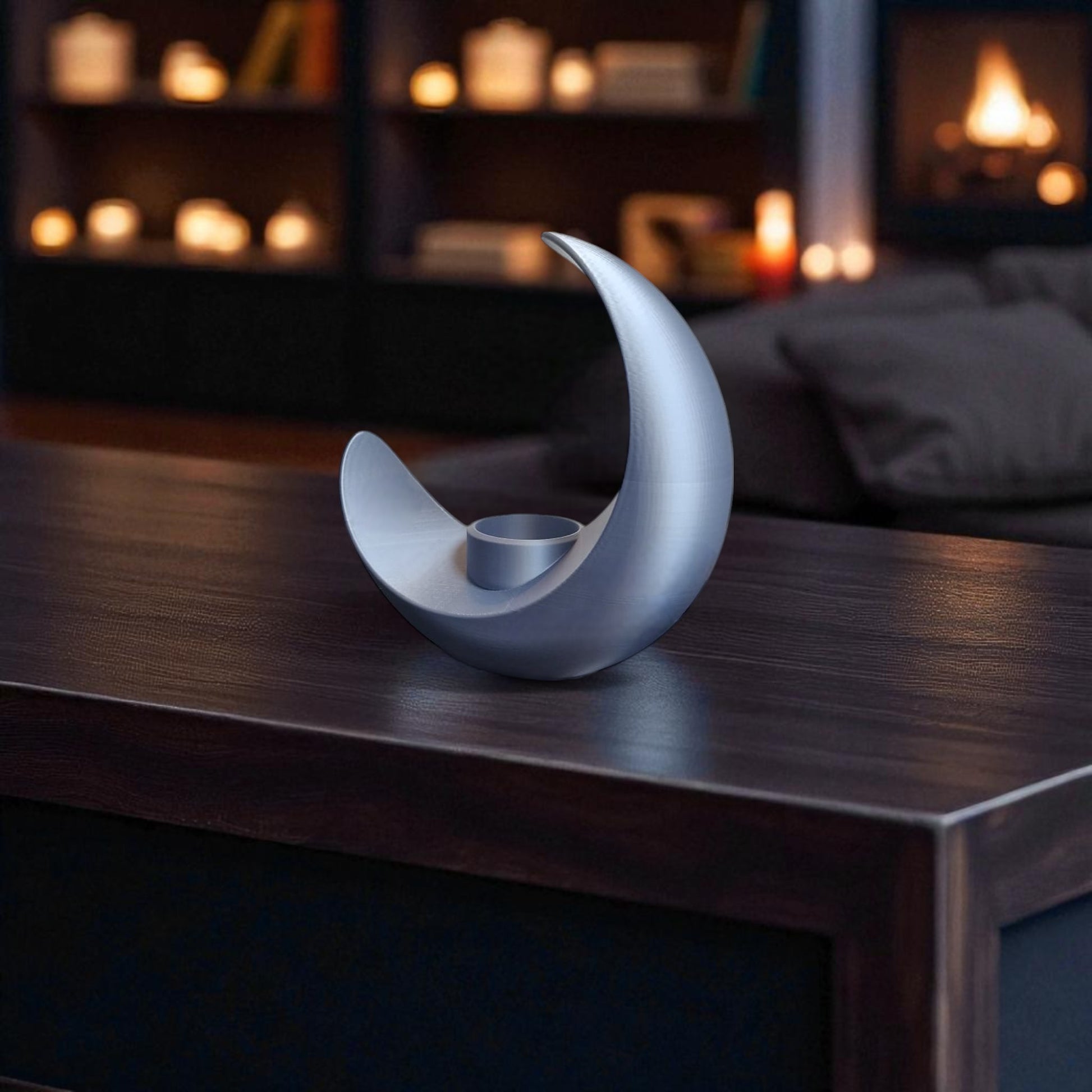 An elegant moon-inspired centerpiece with a celestial design, perfect for adding a touch of sophistication and romance to any space. This stunning decor piece captures the serene beauty of the moon, making it an ideal statement for tables, shelves, or special occasions.