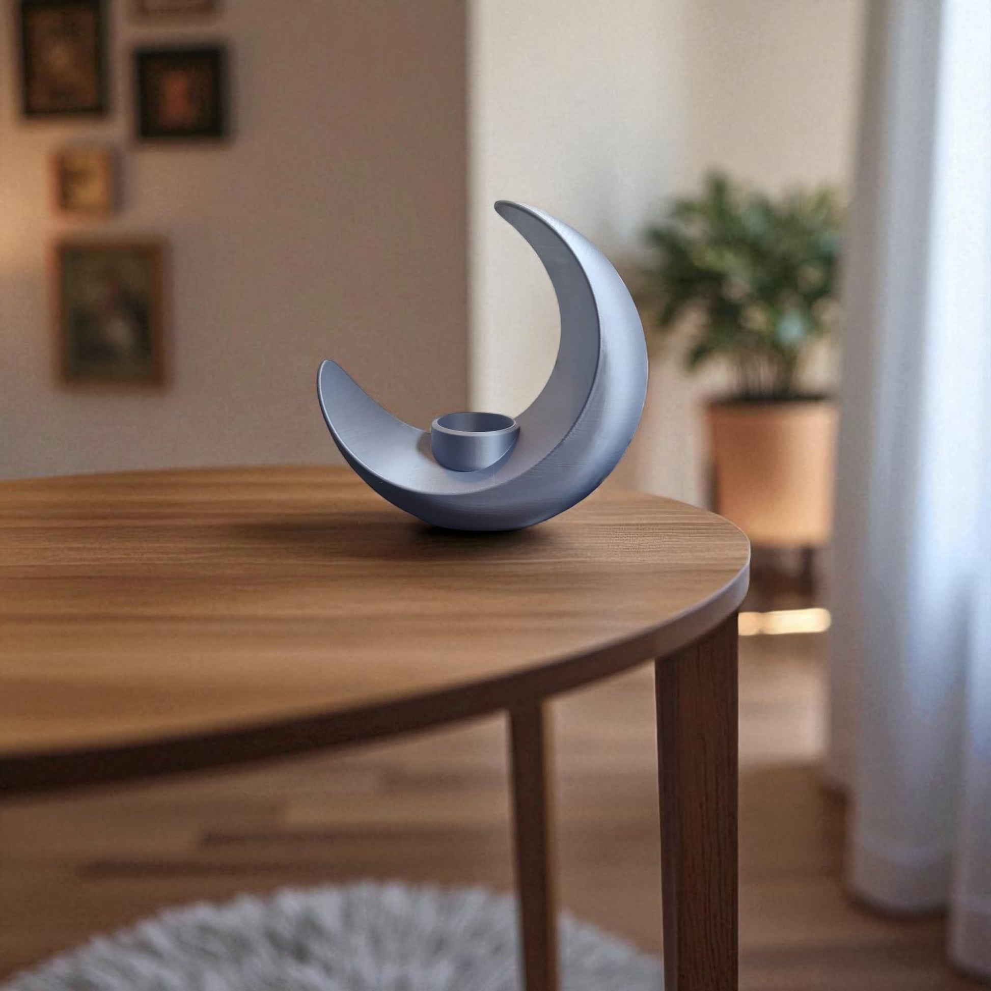 An elegant moon-inspired centerpiece with a celestial design, perfect for adding a touch of sophistication and romance to any space. This stunning decor piece captures the serene beauty of the moon, making it an ideal statement for tables, shelves, or special occasions.