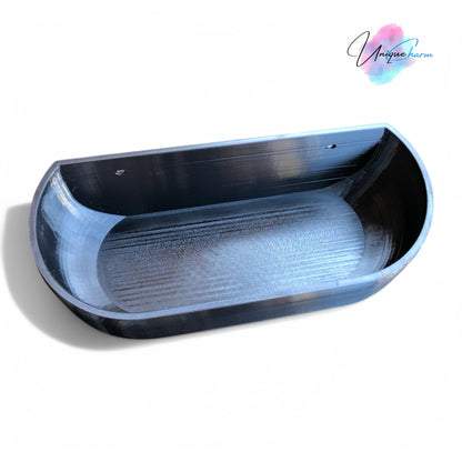 Modern rectangular wall planter with rounded corners, mounted on a wall and planted with fresh herbs like parsley, coriander, and basil. The large 3D printed planter is shown in use indoors, highlighting its sleek design and easy wall-mount installation with screws or tape
