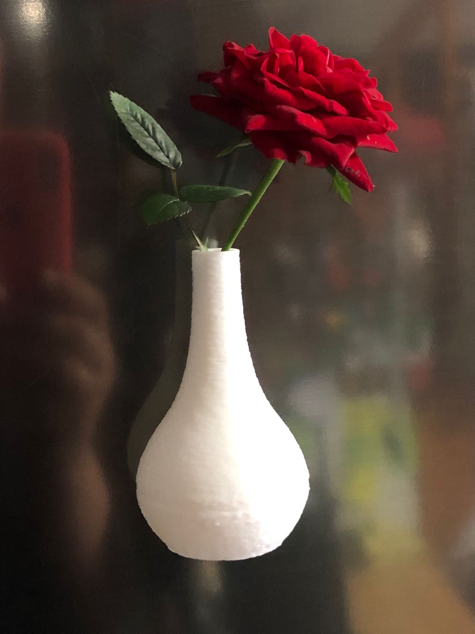Set of 5 colorful mini magnetic vases on a fridge, each holding small wildflowers, perfect for fridge decor, tiny flower holder, or gift for mom.