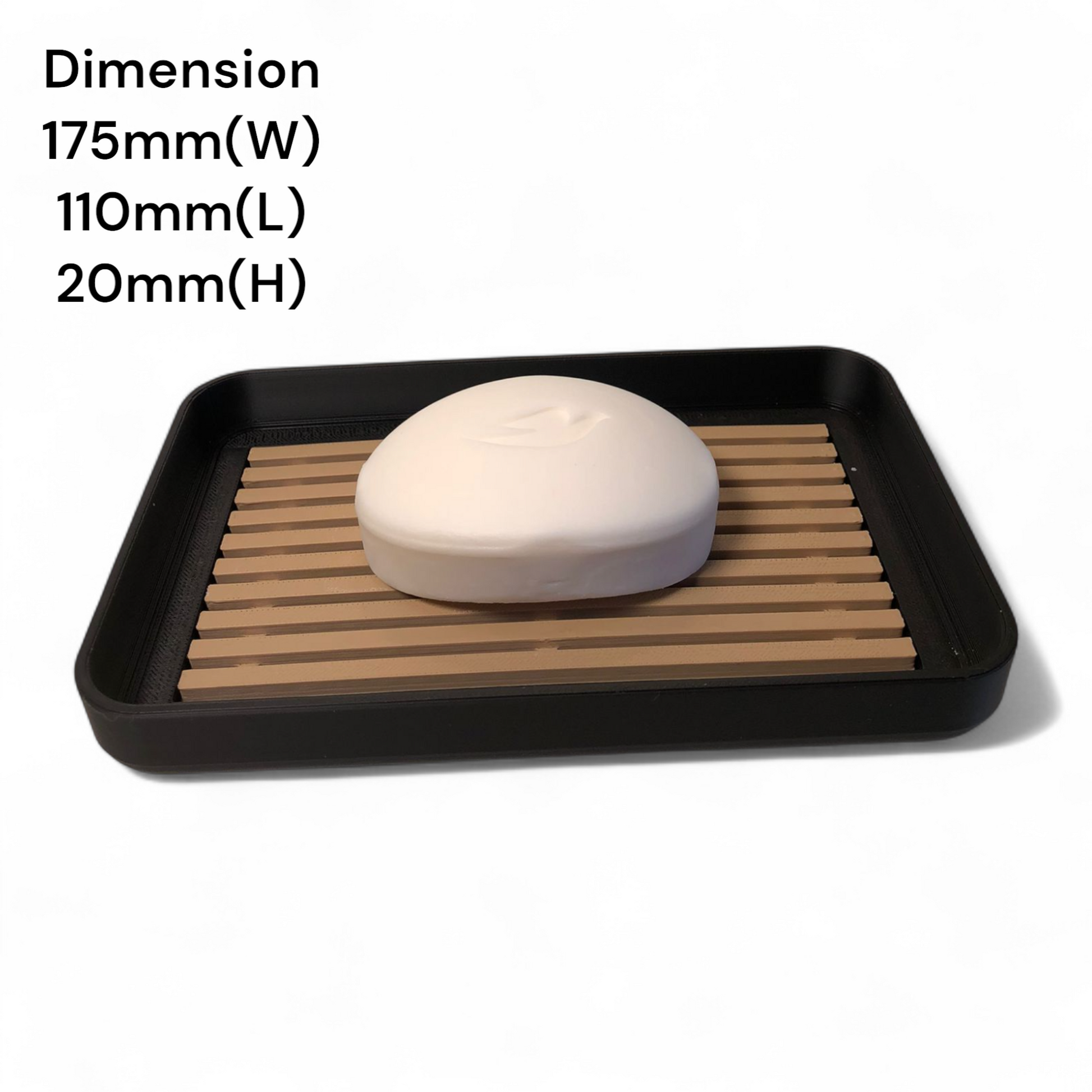 Modern soap tray with raised drainage support, shown holding a soap bar and pump bottle, perfect for bathroom organization and keeping soap dry

