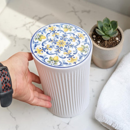 Custom Traditional Motif Bathroom Bin, Decorative Tile Inspired Trash Can, Personalised Vanity Waste Basket, Cultural Pattern Bathroom