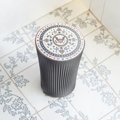 Custom Traditional Motif Bathroom Bin, Decorative Tile Inspired Trash Can, Personalised Vanity Waste Basket, Cultural Pattern Bathroom