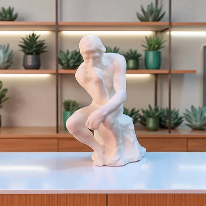 A statue titled 'Contemplative Reflection' depicting a man seated in a thoughtful, meditative pose. This sculpture embodies the essence of mindfulness, yoga, and inner peace, symbolizing the journey of reflection and self-discovery