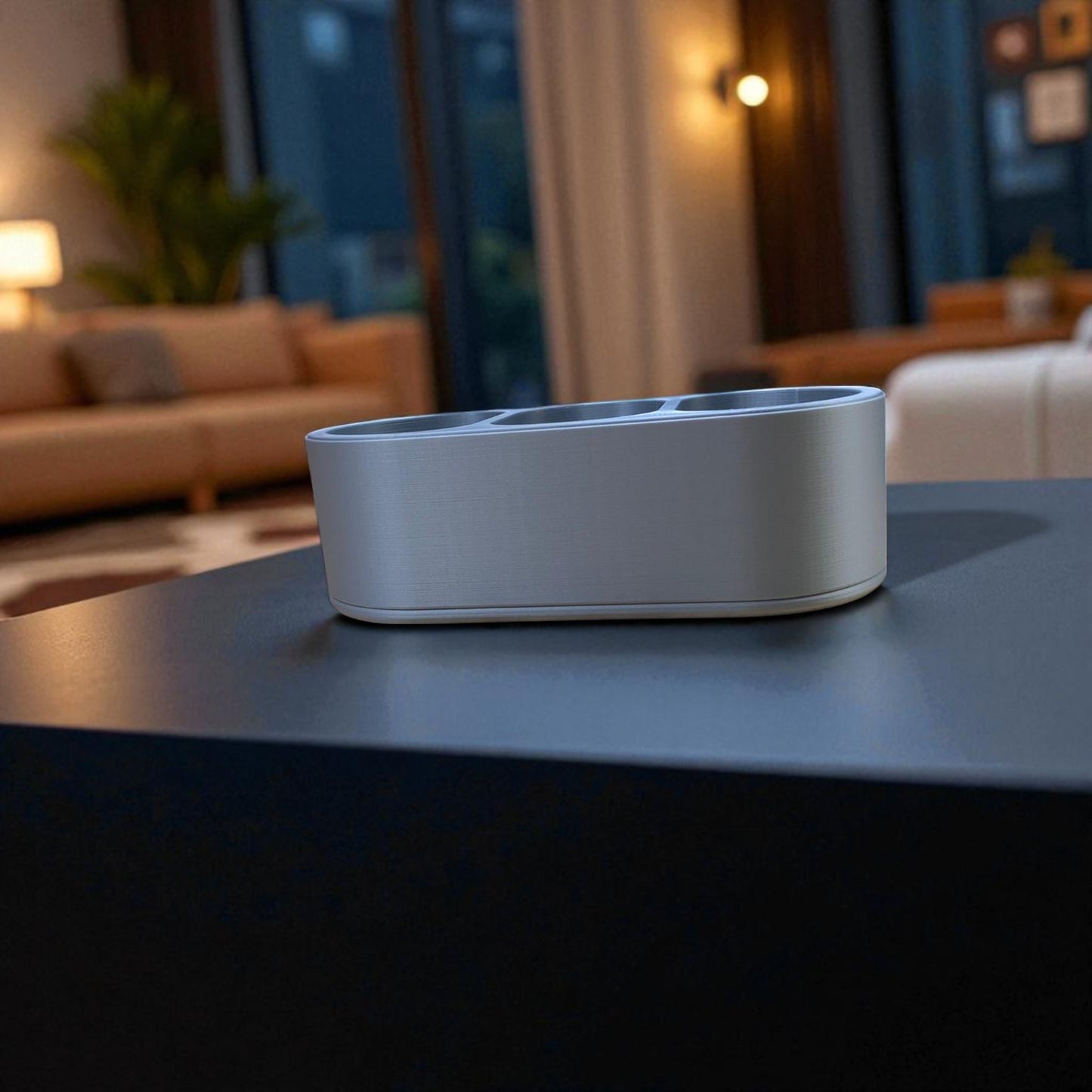 round remote holder a sleek remote holder with three compartments, perfect for organizing remotes, small accessories, or gadgets while adding a modern touch to your living space