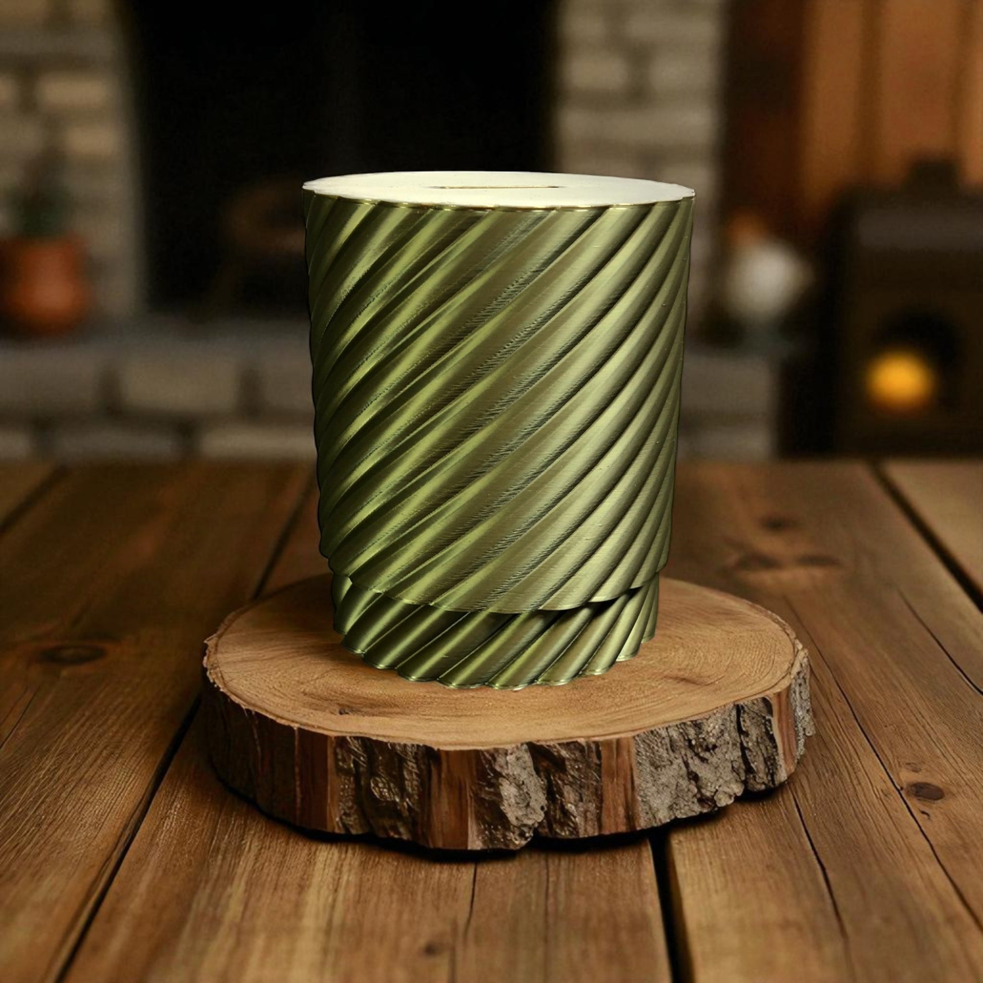 A modern spiral coin bank with a unique closing mechanism. Features a sleek, minimalist design where coins drop smoothly into the bank, and the lid twists shut in a mesmerizing spiral motion. Perfect for stylish and satisfying money-saving!