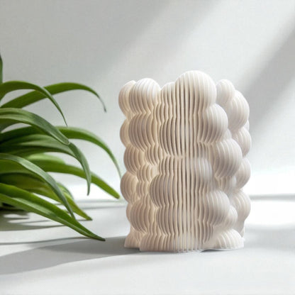 Bubbley Solid and Bubbley Lamel holders, versatile and stylish makeup brush or pen organizers with a playful bubble design, ideal for adding charm to office desks or vanity setups.