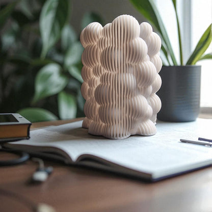 Bubbley Solid and Bubbley Lamel holders, versatile and stylish makeup brush or pen organizers with a playful bubble design, ideal for adding charm to office desks or vanity setups.