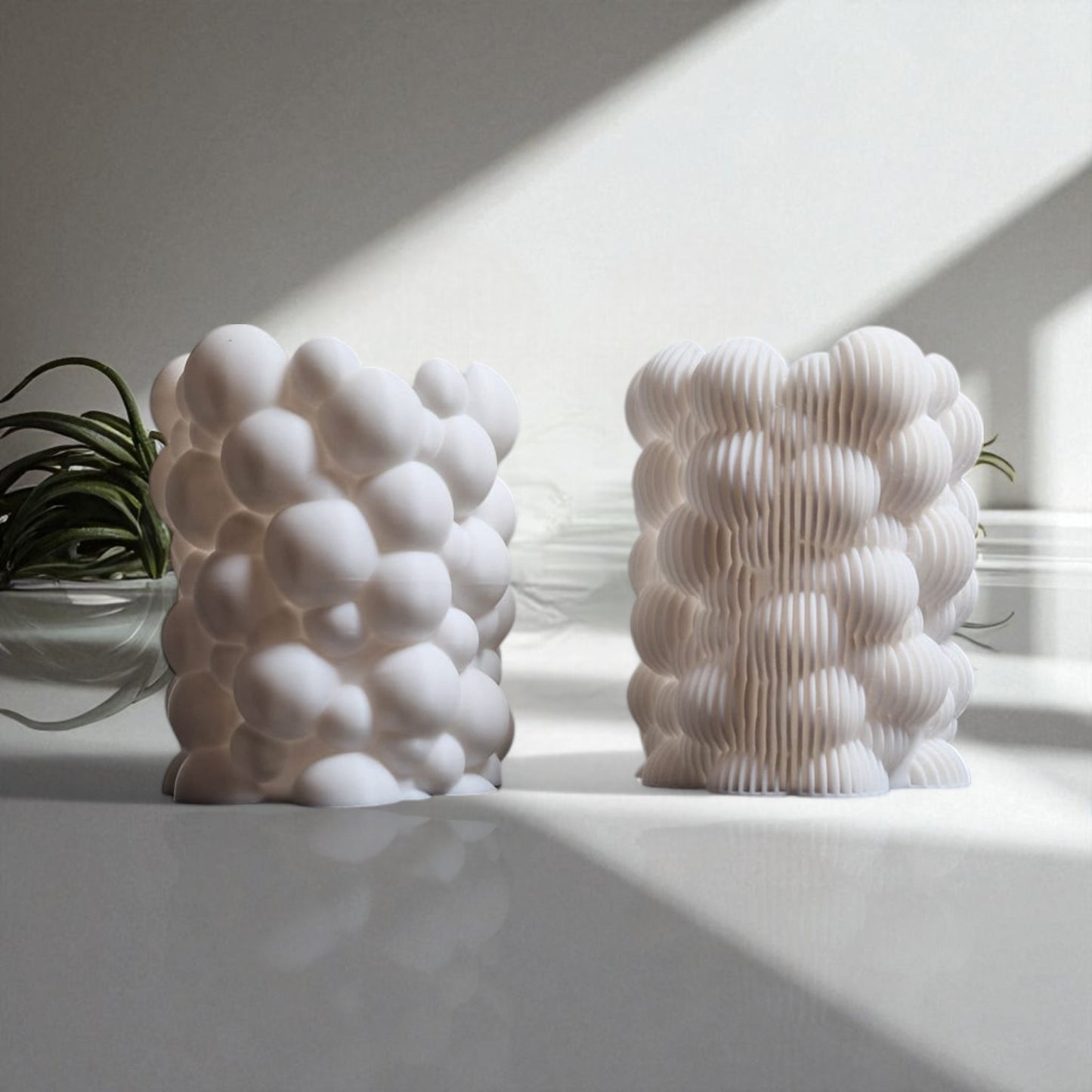 bubbley solid and bubbley lamel holders, versatile and stylish makeup brush or pen organizers with a playful bubble design, ideal for adding charm to office desks or vanity setups.