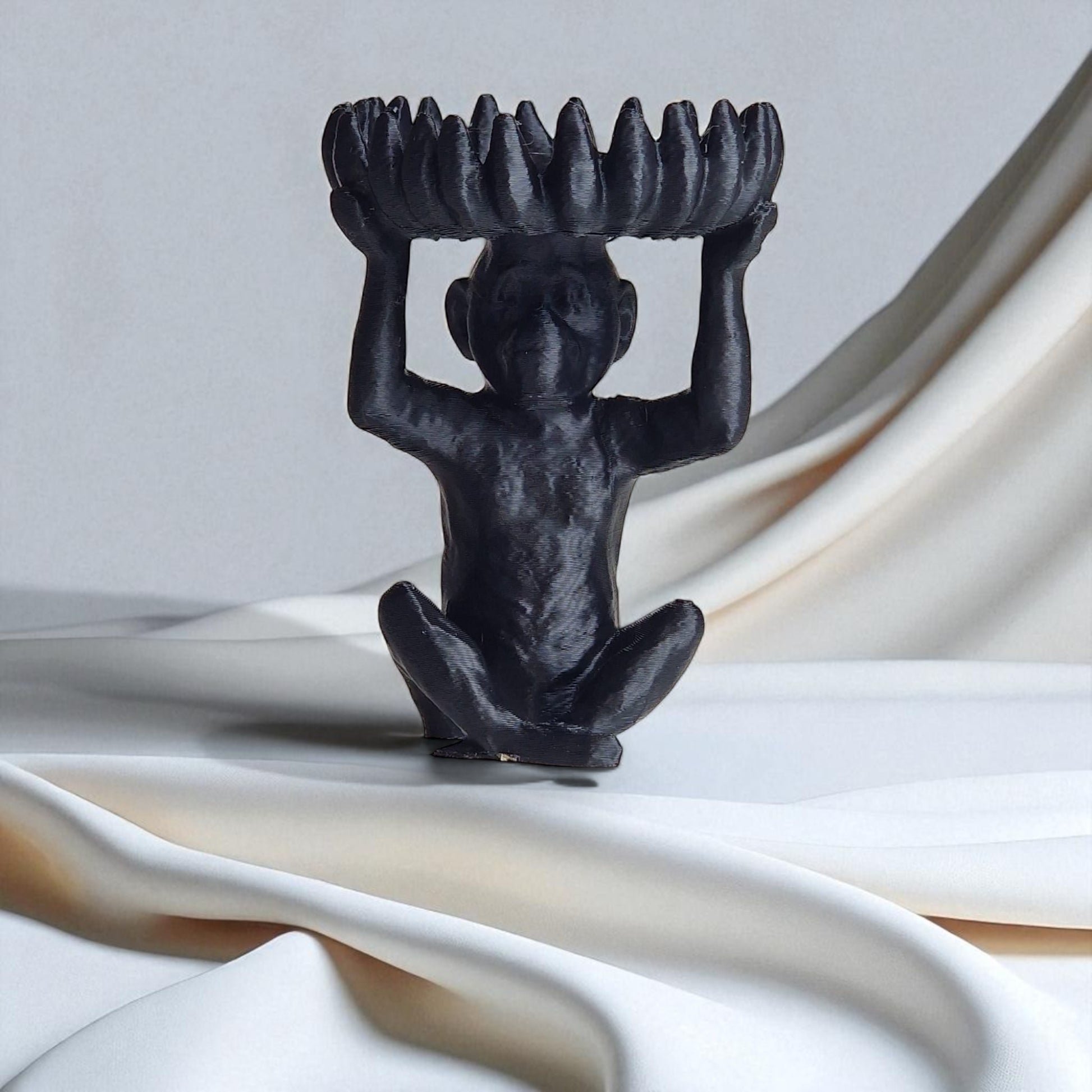 A charming monkey statue designed with a playful and detailed aesthetic, featuring a bowl atop its head shaped like a banana, perfect for holding fruit, candies, or small items, adding a whimsical touch to your home decor