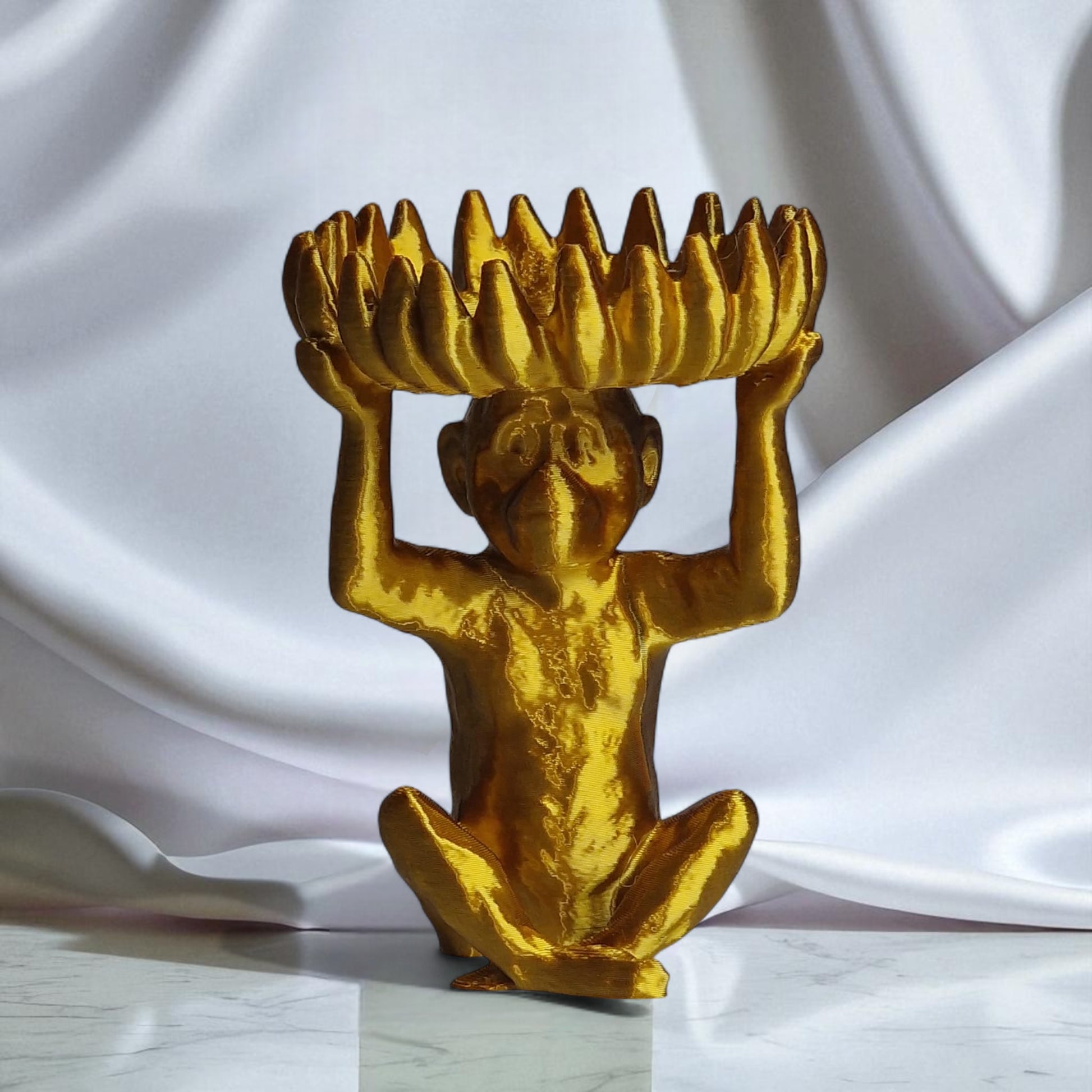 A charming monkey statue designed with a playful and detailed aesthetic, featuring a bowl atop its head shaped like a banana, perfect for holding fruit, candies, or small items, adding a whimsical touch to your home decor