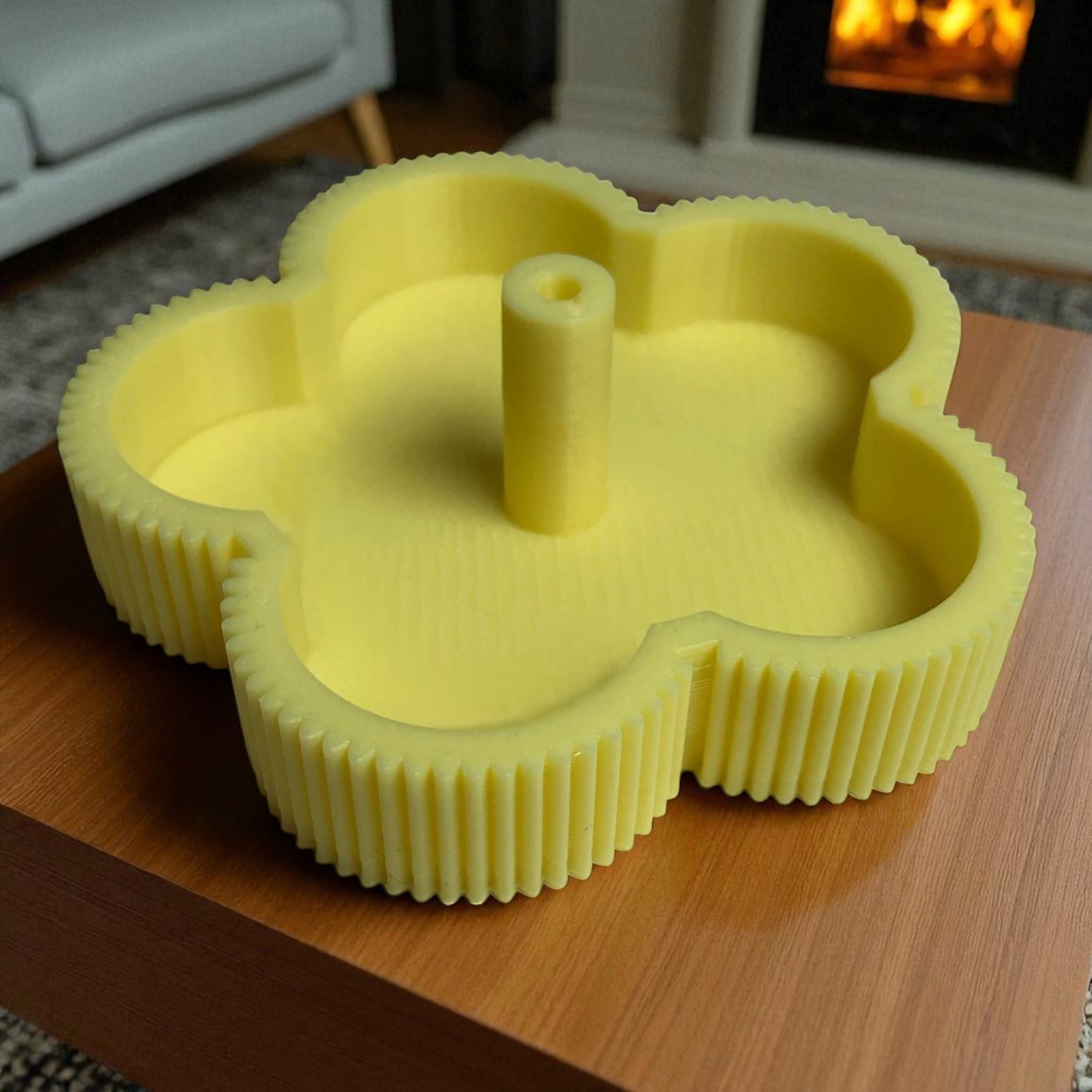 yellow silicone mold on a wooden surface with a blurred indoor background