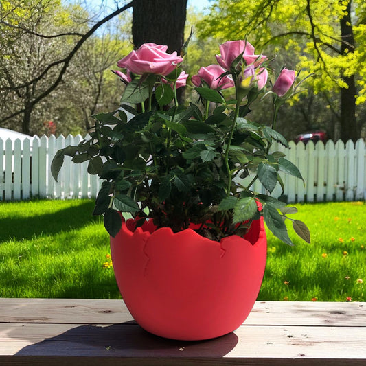 A modern cracked egg-shaped planter holding a small succulent, perfect for Easter decor and spring home styling. This unique plant pot is ideal for small to medium plants, adding a fresh and charming touch to any windowsill, desk, or shelf.