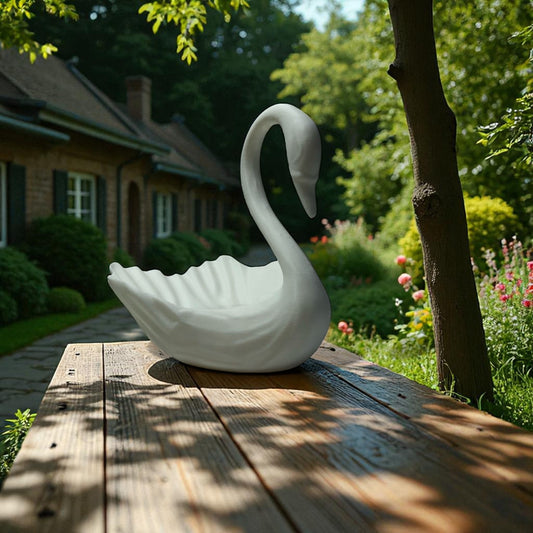 Elegant 3D printed Swan-shaped jewelry tray in a minimalist style, designed to hold rings, earrings, and small accessories. The swan's graceful neck curves upward, adding a decorative and functional touch to vanities and dressers.