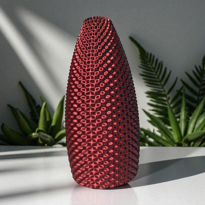 Limited edition color-shifting vase in red/black and purple/blue hues, 3D printed modern home decor piece that changes color with movement and light